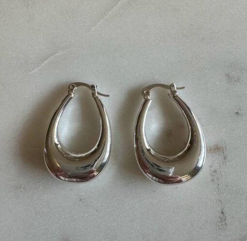 Elvira Silver Organic Shape Oval Earrings - Image 2