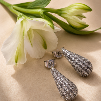 Silver Pavé Teardrop Earrings