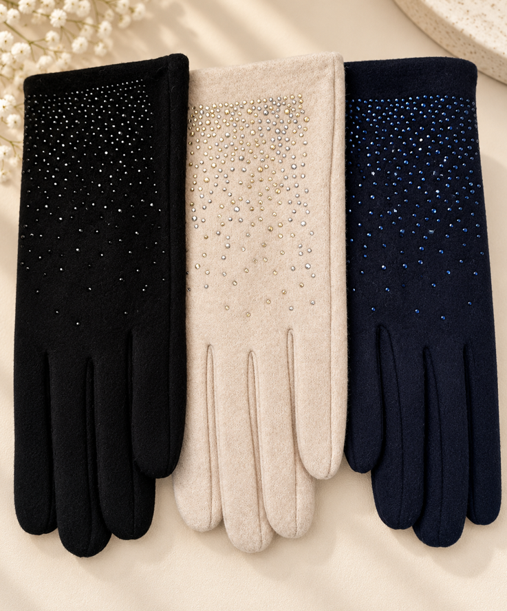 Starlight Sparkle Embellished Gloves – Navy - Image 2