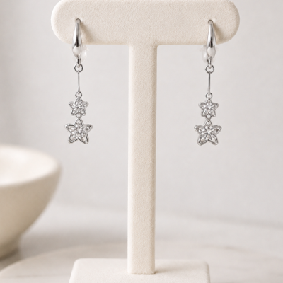 Silver Twinkle Star Drop Earrings