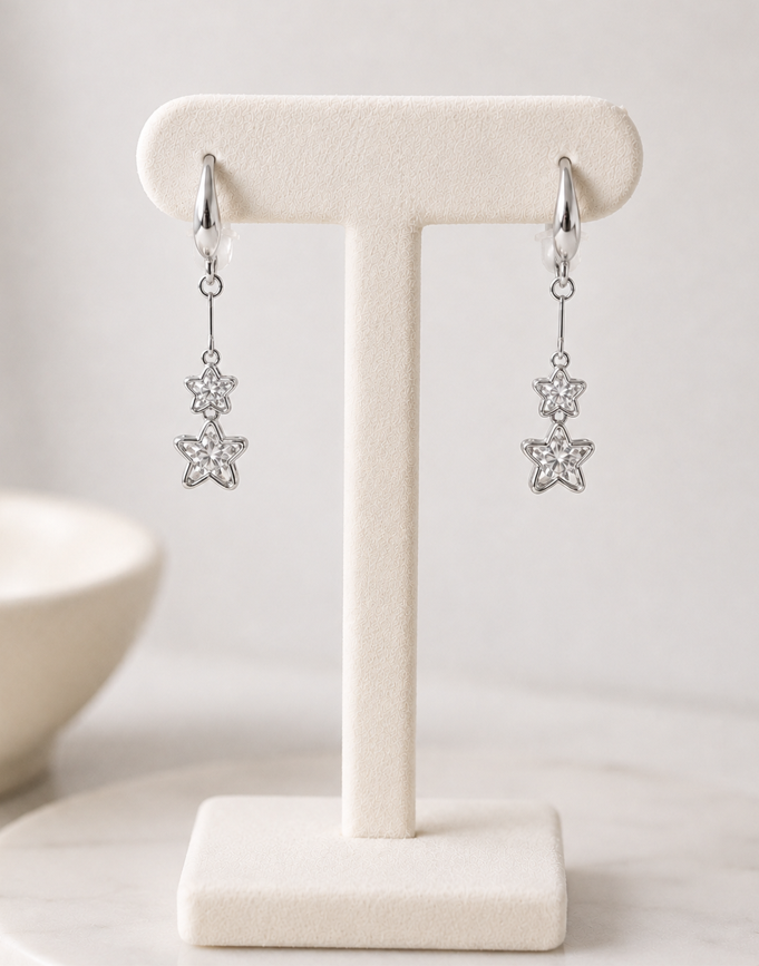 Silver Twinkle Star Drop Earrings