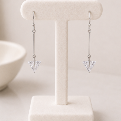 Lumière Crystal Triangle Drop Earrings – Silver