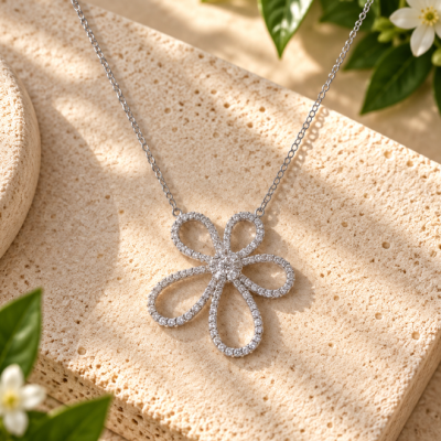 Daisy Silver Sparkle Flower Necklace