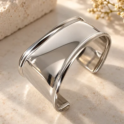 Sculpted Edge Statement Silver Cuff Bracelet