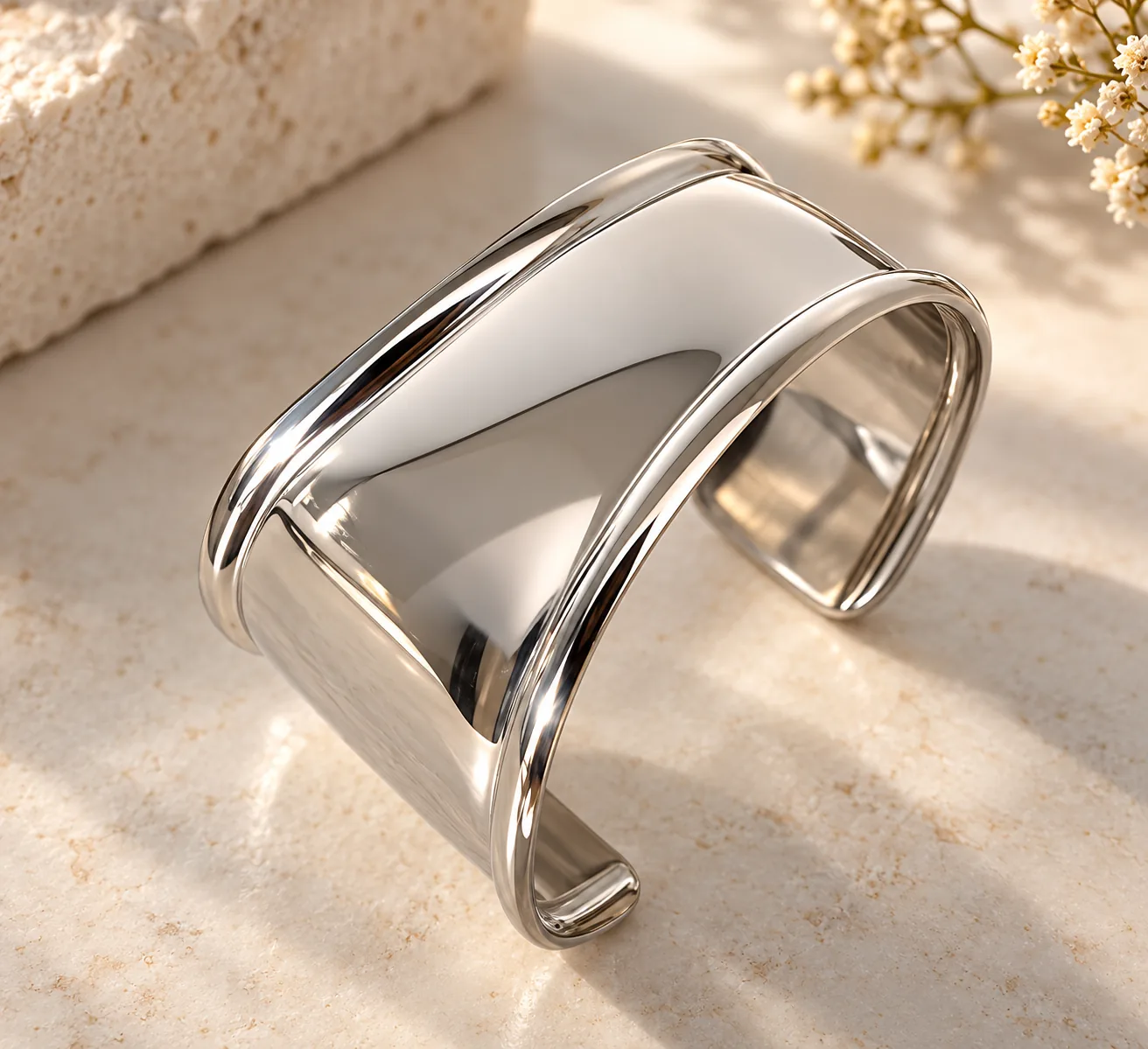Sculpted Edge Statement Silver Cuff Bracelet
