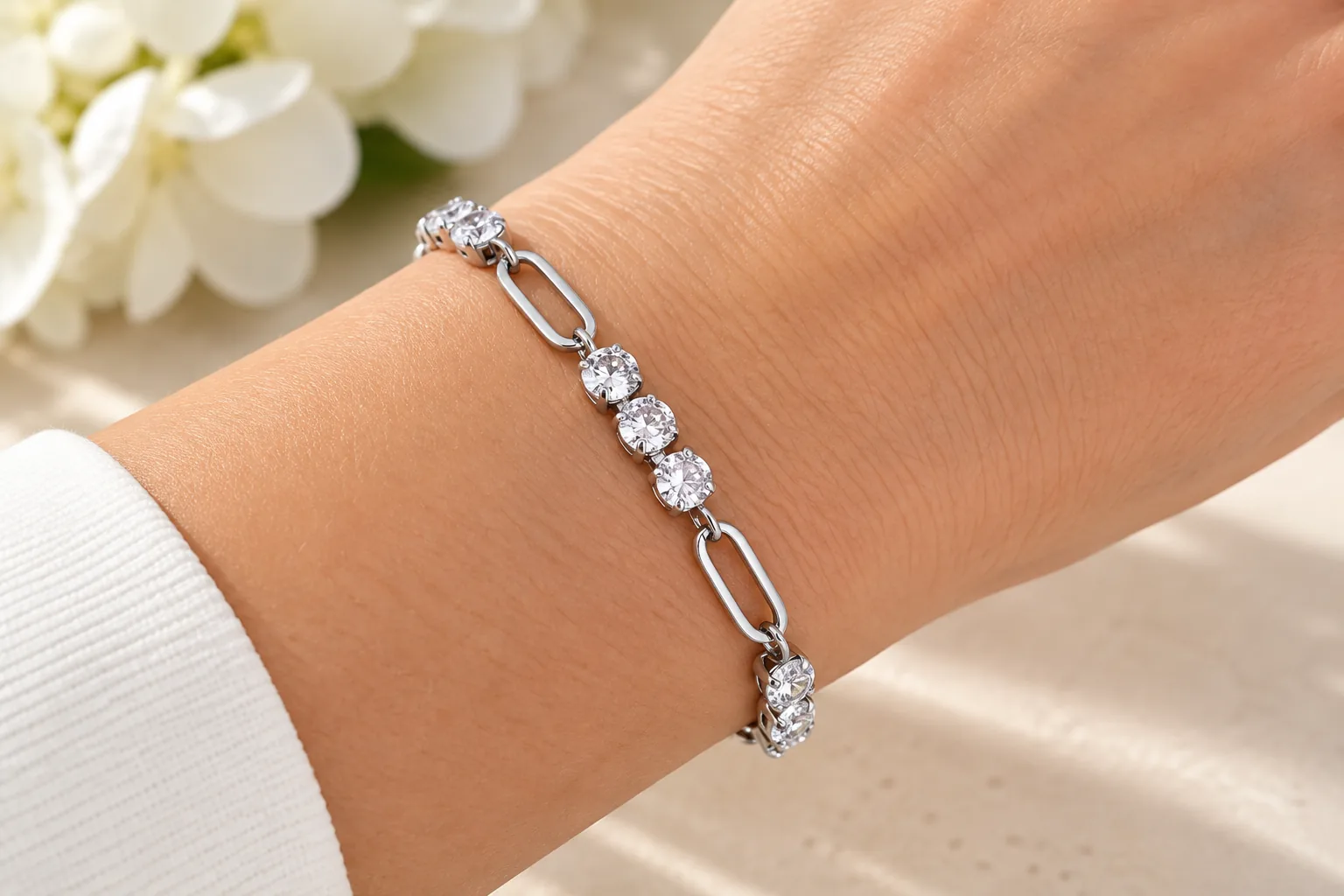 Crystal Link Sparkle Bracelet Silver - Image 2