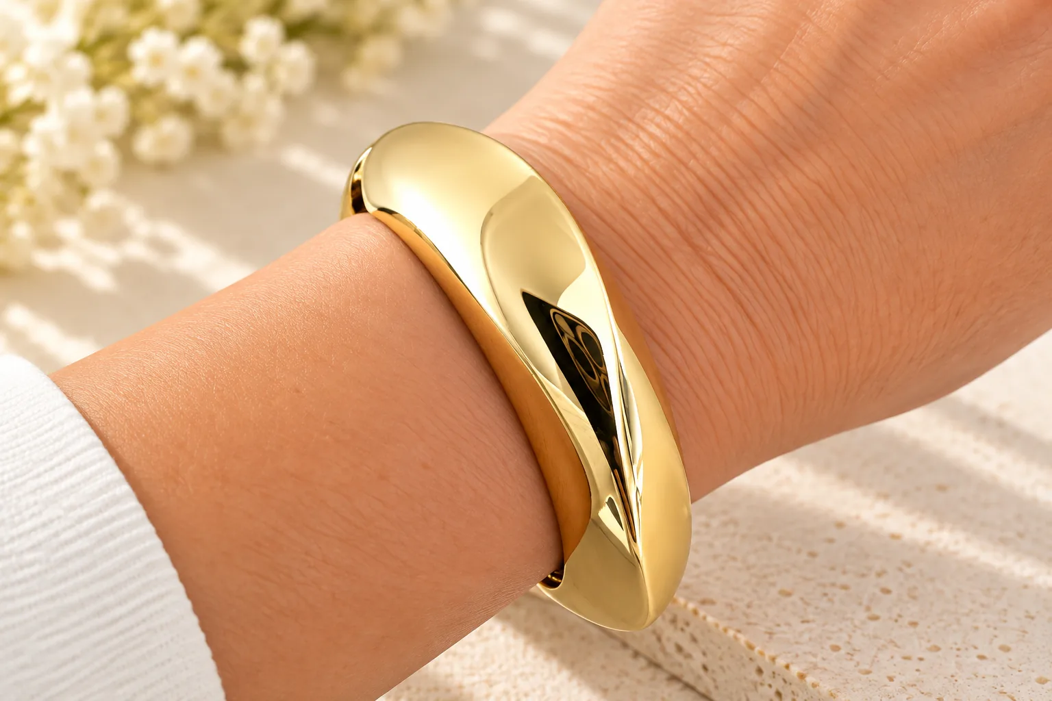 Gold Sculpted Bangle - Image 2