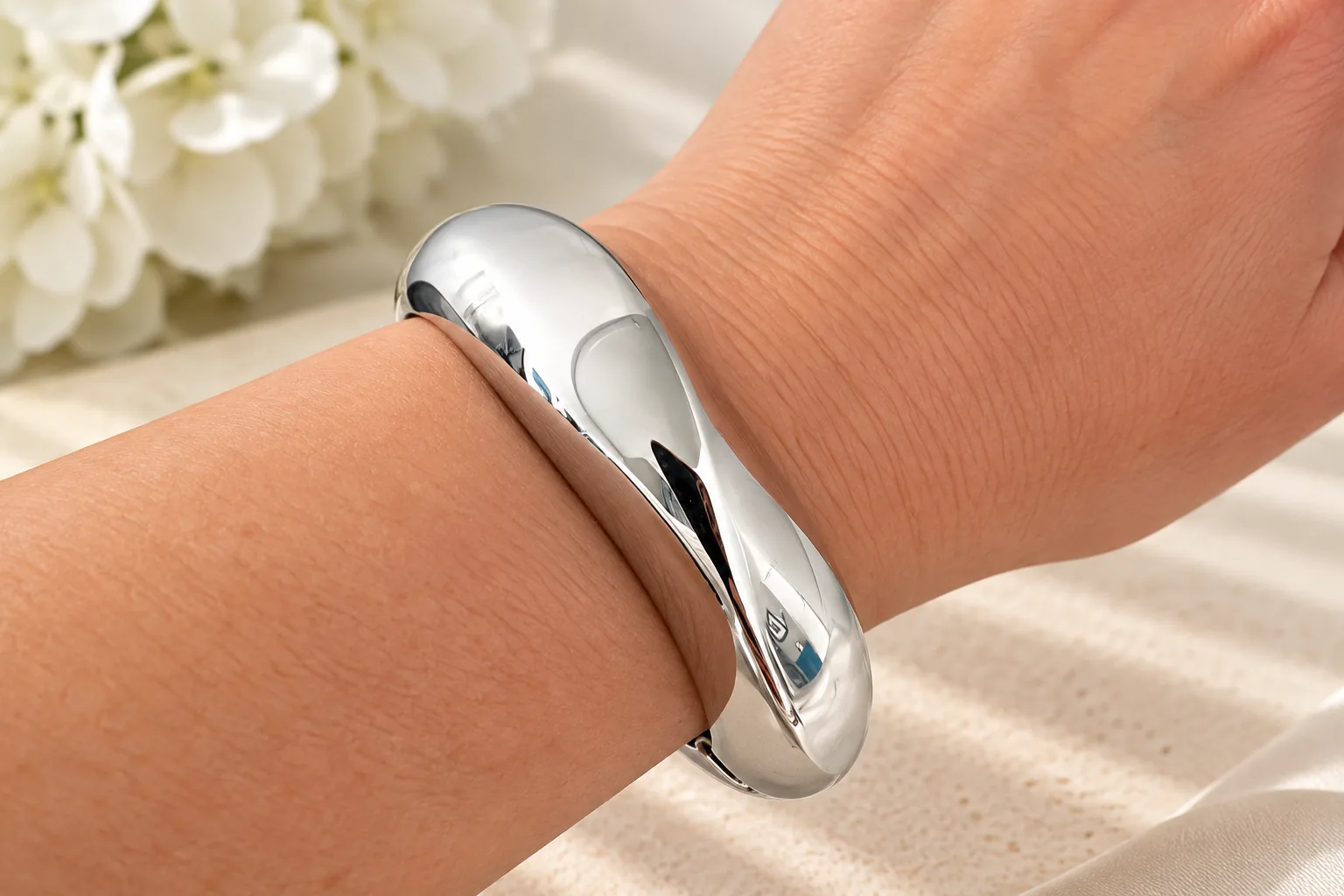 Silver Sculpted Bangle - Image 2