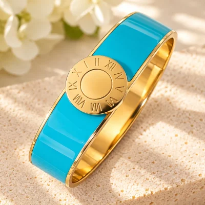 Turquoise Roma Enamel Medallion Bangle