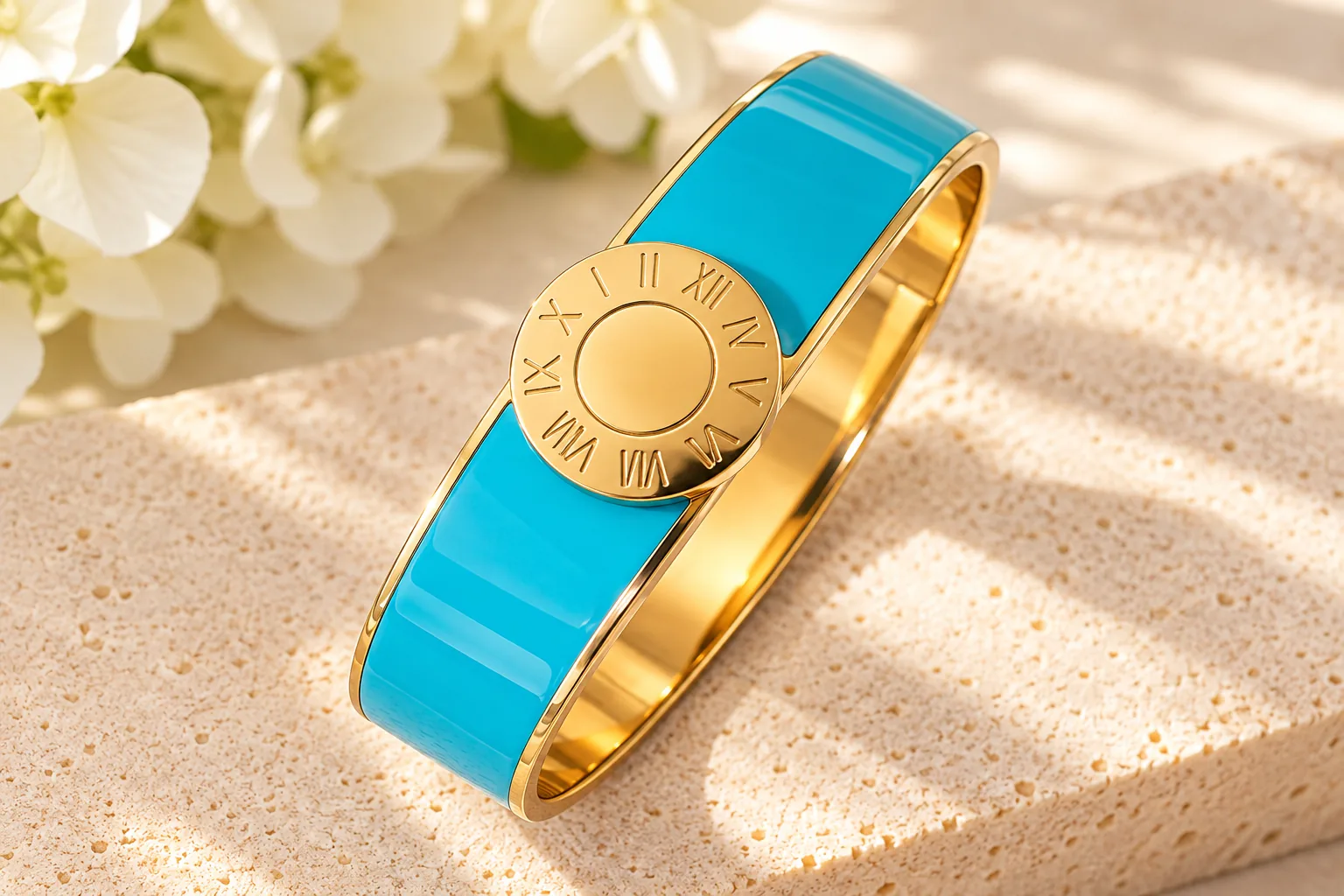 Turquoise Roma Enamel Medallion Bangle