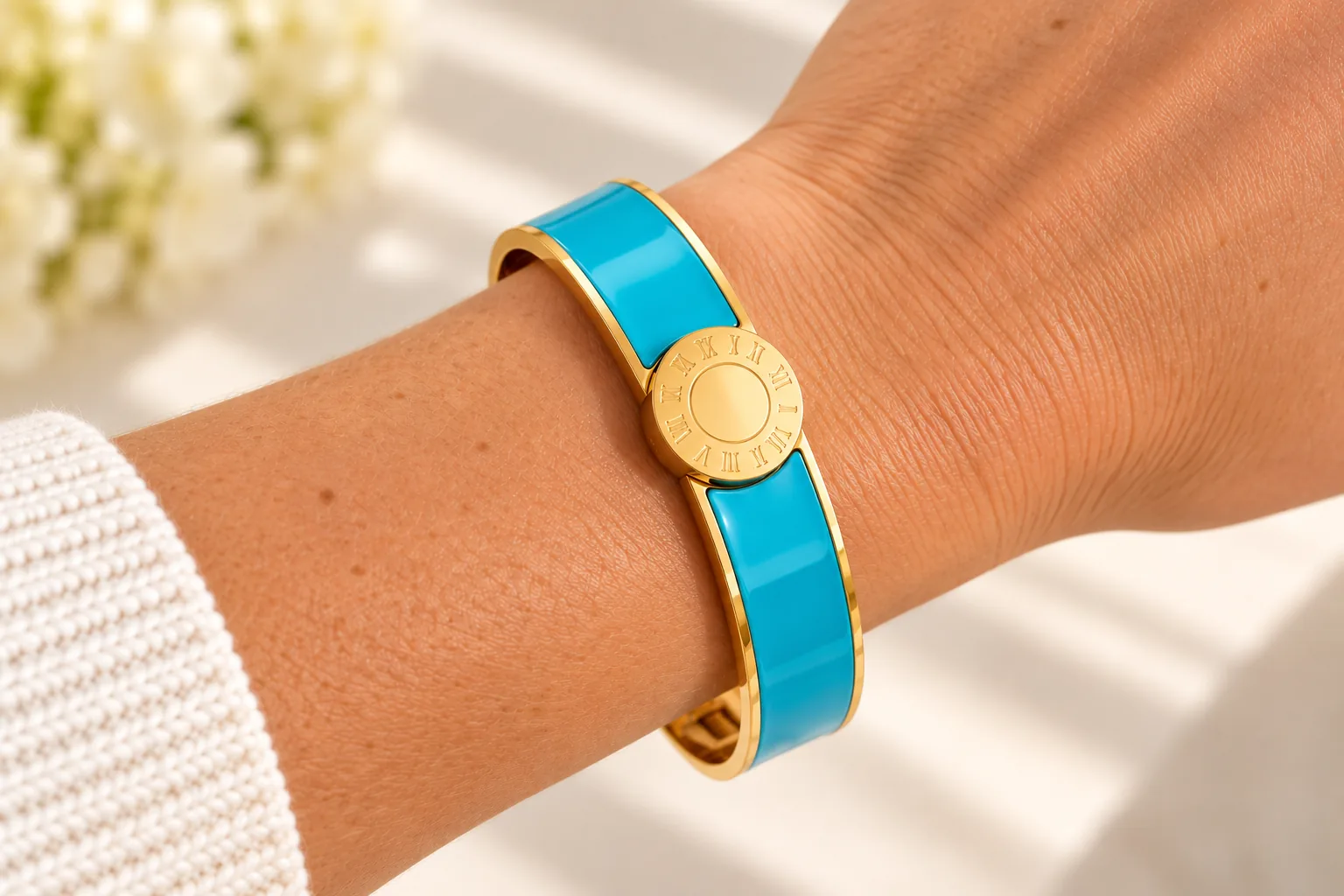 Turquoise Roma Enamel Medallion Bangle - Image 2