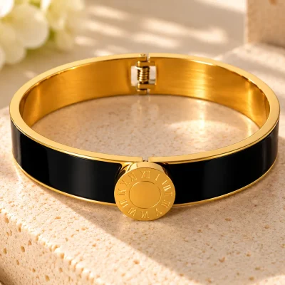 Black Roma Enamel Medallion Bangle