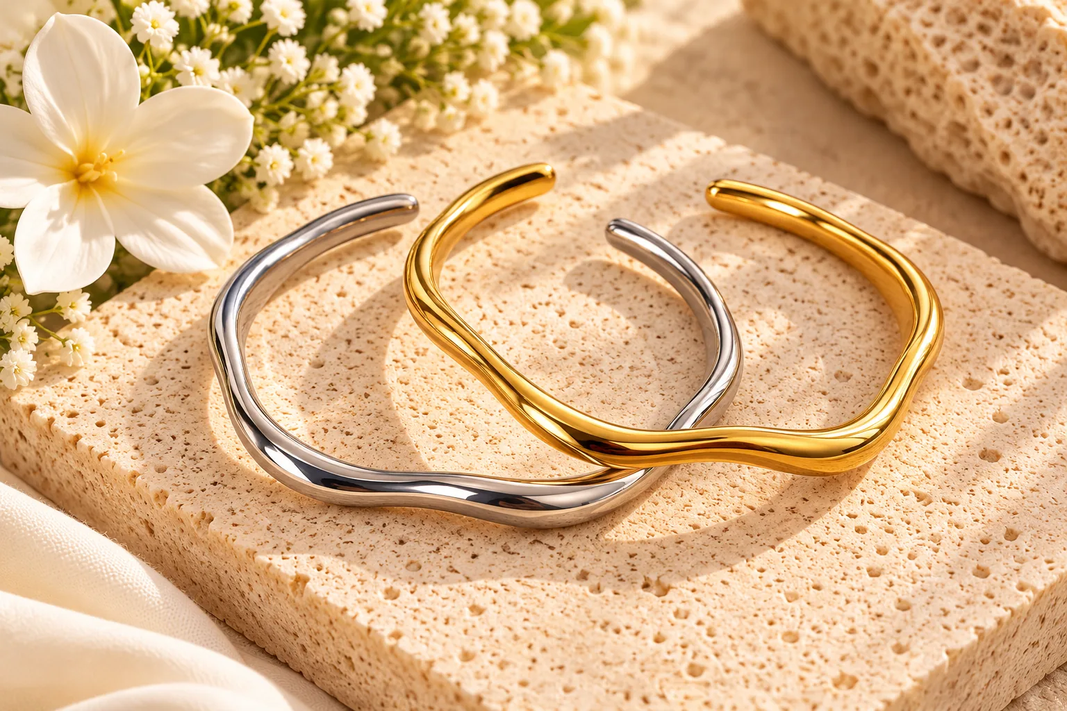 Sculpted Wave Cuff – Gold - Image 3