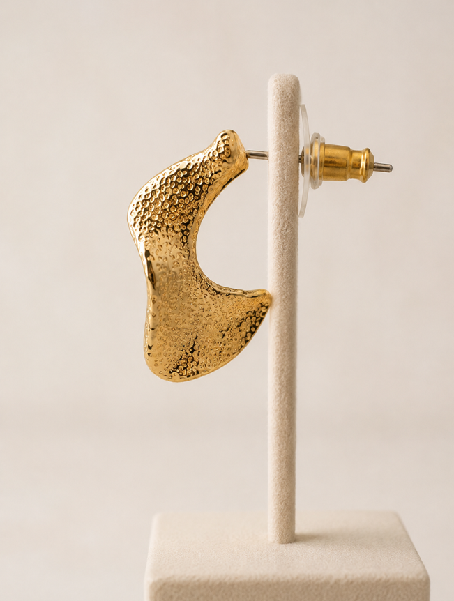 Sculpted Gold Wave Earrings - Image 2