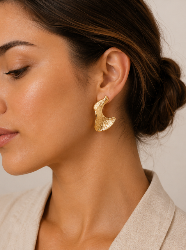 Sculpted Gold Wave Earrings - Image 3