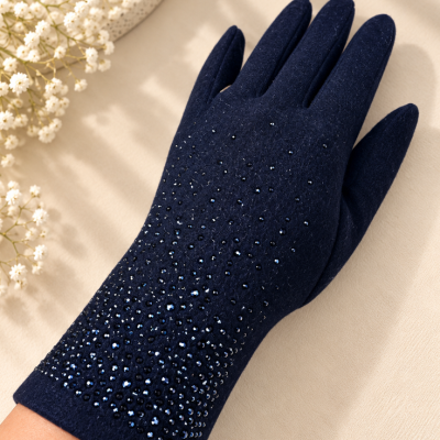 Starlight Sparkle Embellished Gloves – Navy