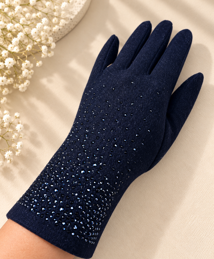 Starlight Sparkle Embellished Gloves – Navy