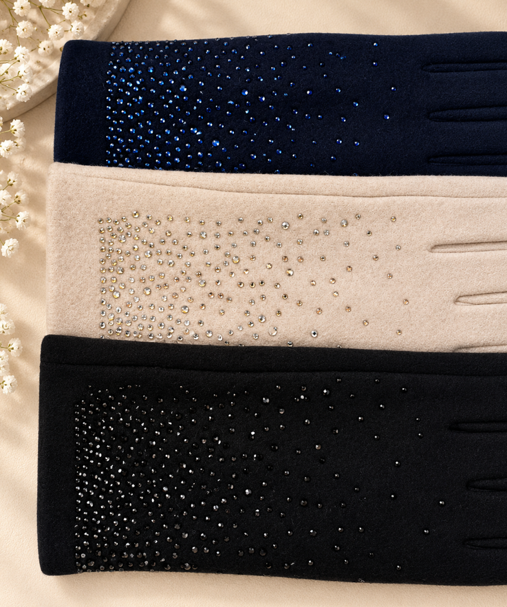 Starlight Sparkle Embellished Gloves – Navy - Image 3