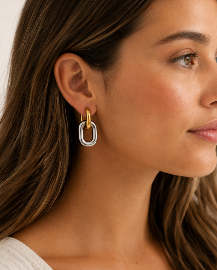 Eclipse Two-Tone Link Earrings - Image 4