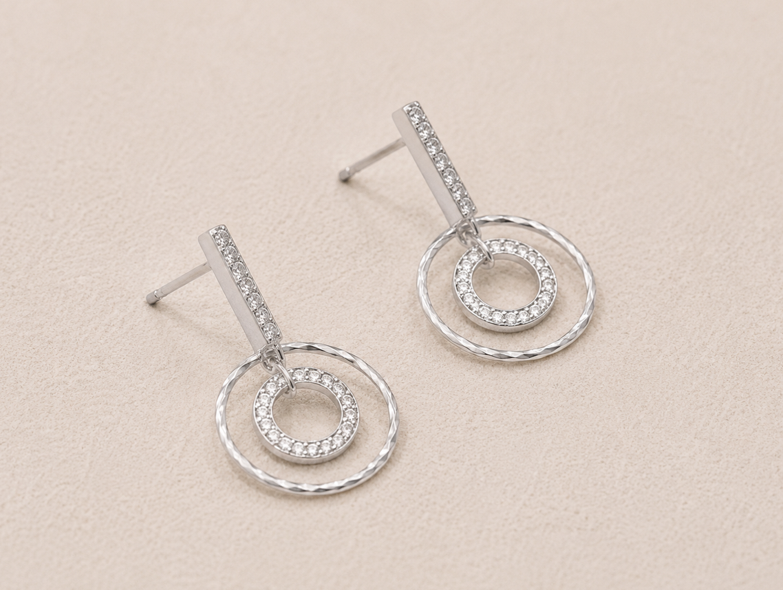 Celeste Silver Sparkle Double Drop Earrings - Image 2
