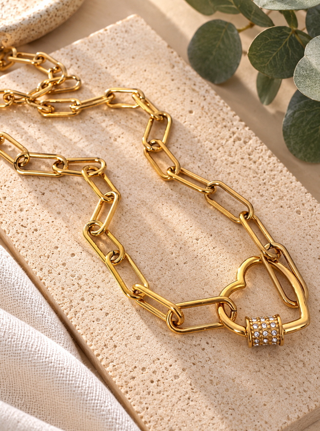 Amelia Gold Heart Diamanté Detailed Necklace - Image 2