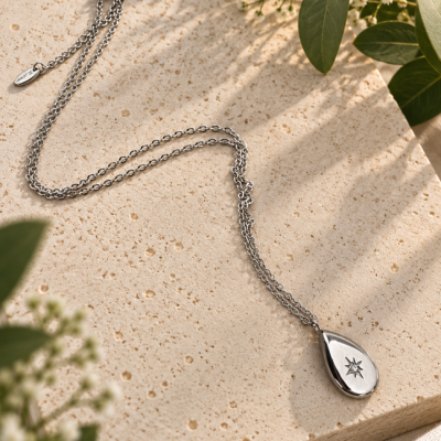 Izzy Celestial Teardrop Necklace – Silver
