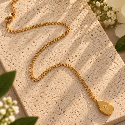 Izzy Celestial Teardrop Necklace – Gold