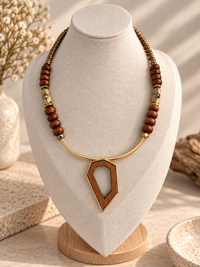 Koa Geo Brown Pendant Necklace - Image 3