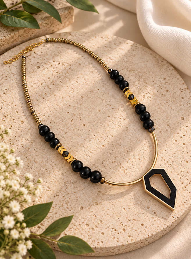 Koa Geo Black Pendant Necklace