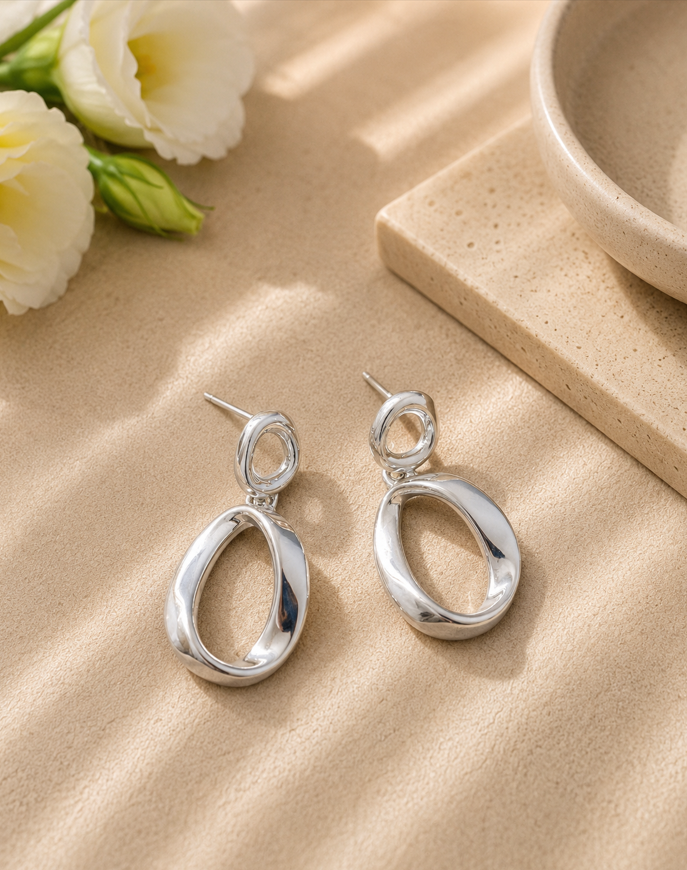 Serenity Silver Twist Drop Earrings