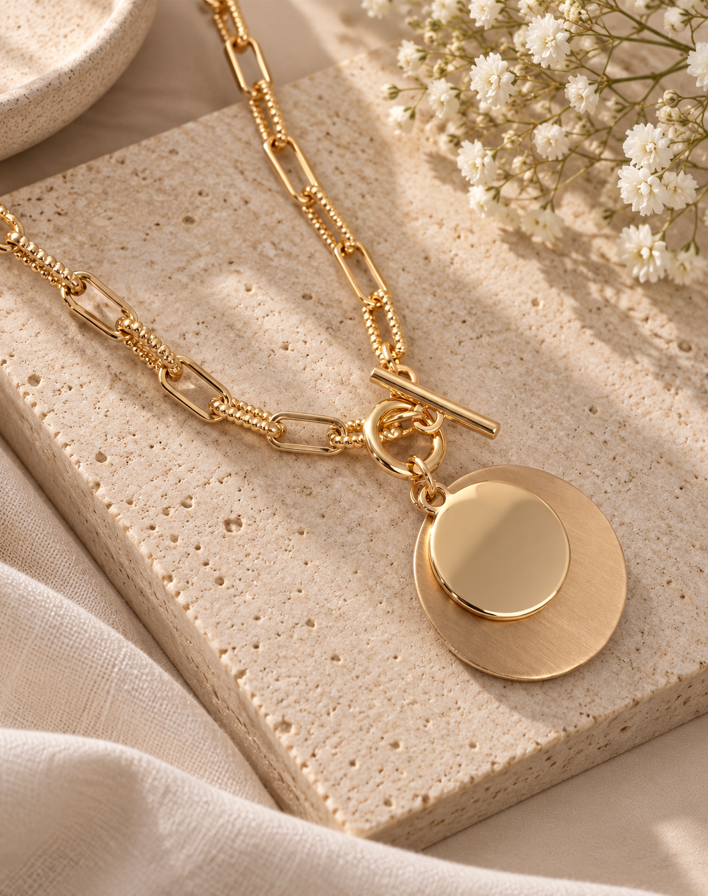 Luna Gold Statement Pendant Necklace - Image 3