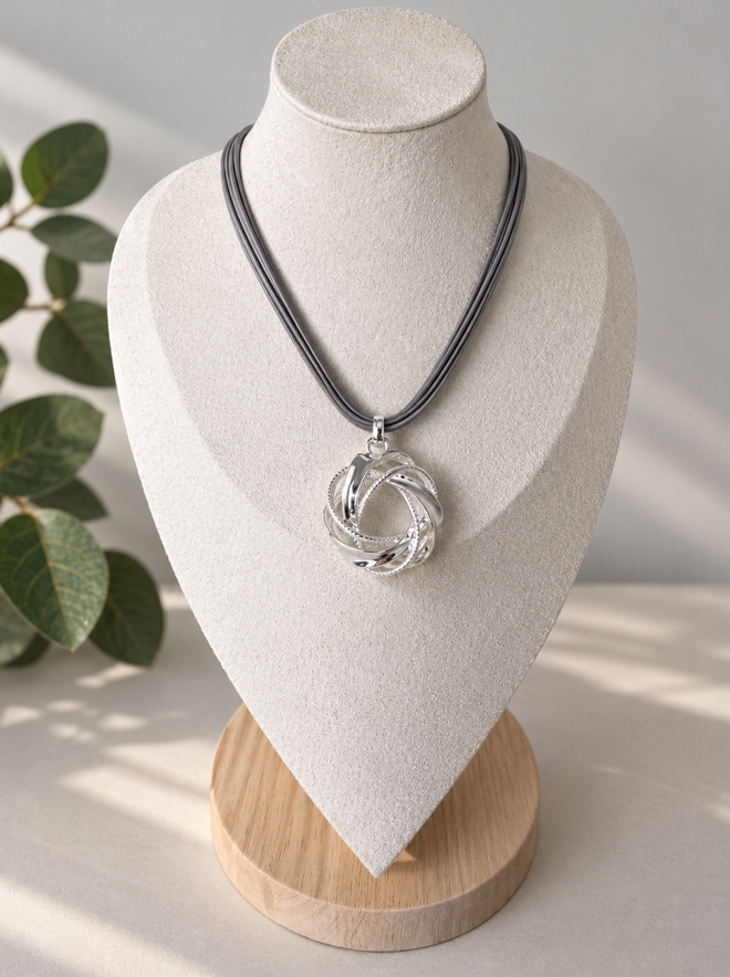 Serena Silver Sculptural Pendant Necklace - Image 4