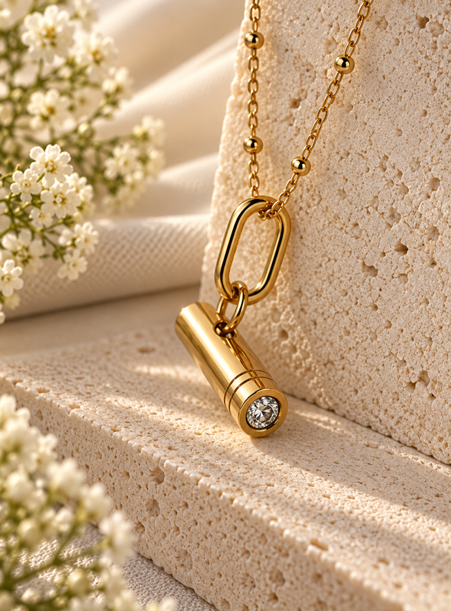 Charlotte Gold Diamond T-Bar Necklace
