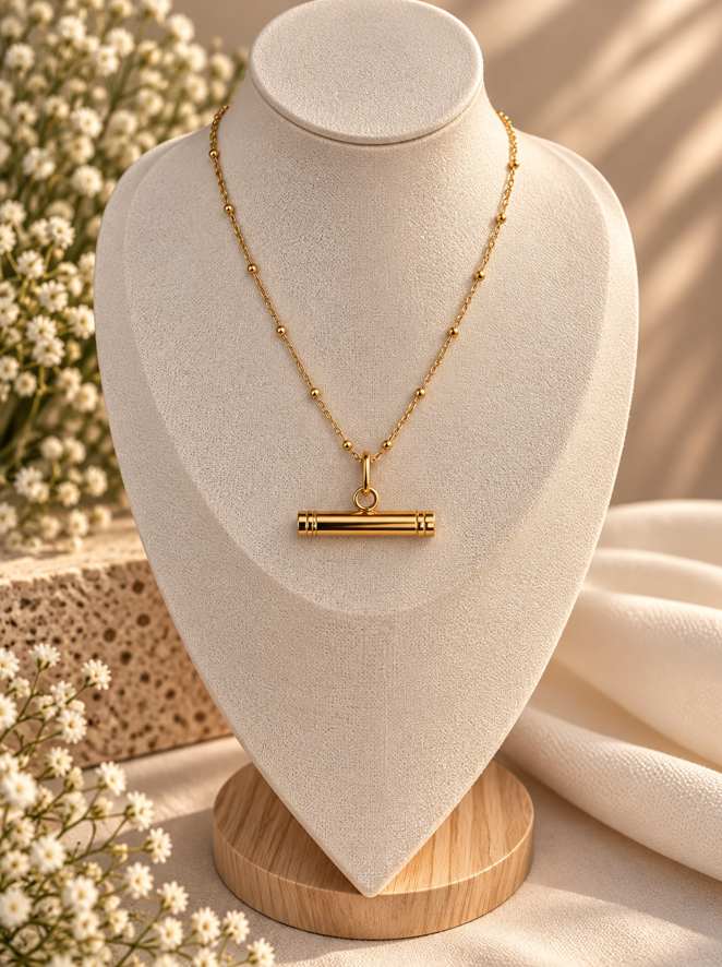 Charlotte Gold Diamond T-Bar Necklace - Image 2