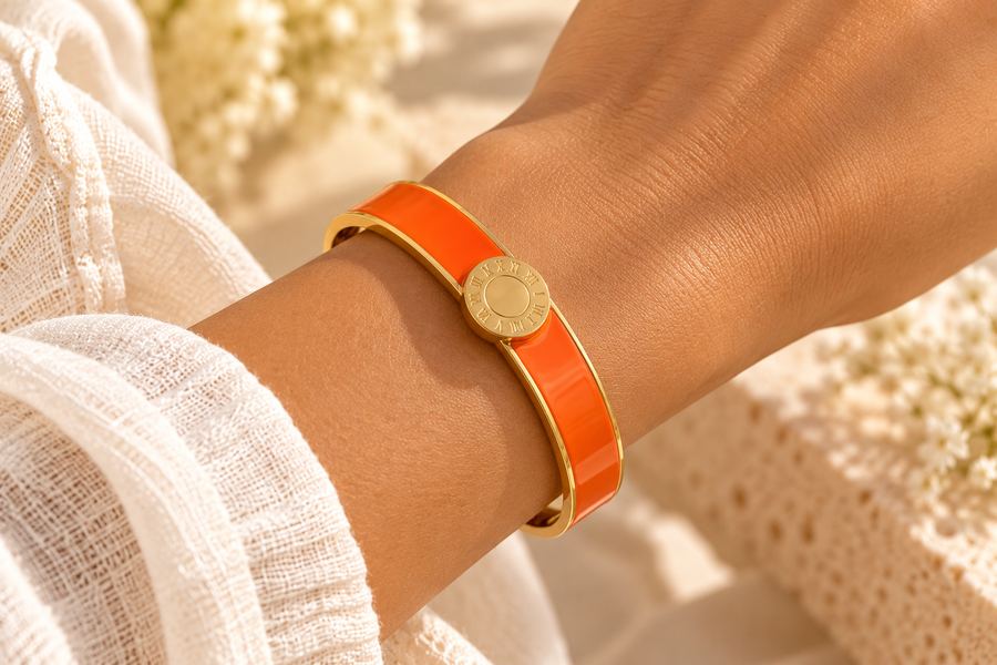 Orange Roma Enamel Medallion Bangle - Image 2