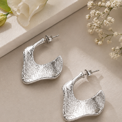 Sculpted Silver Wave Earrings