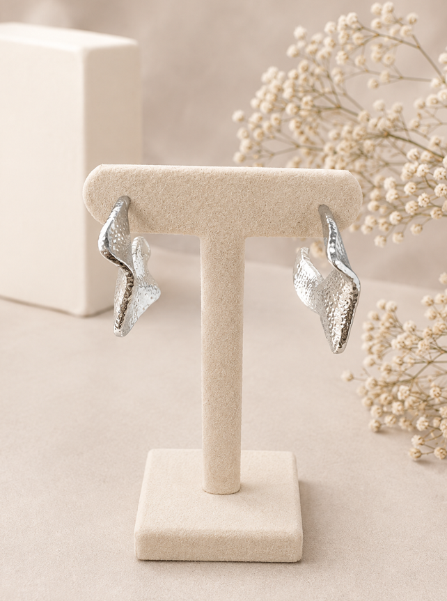 Sculpted Silver Wave Earrings - Image 3
