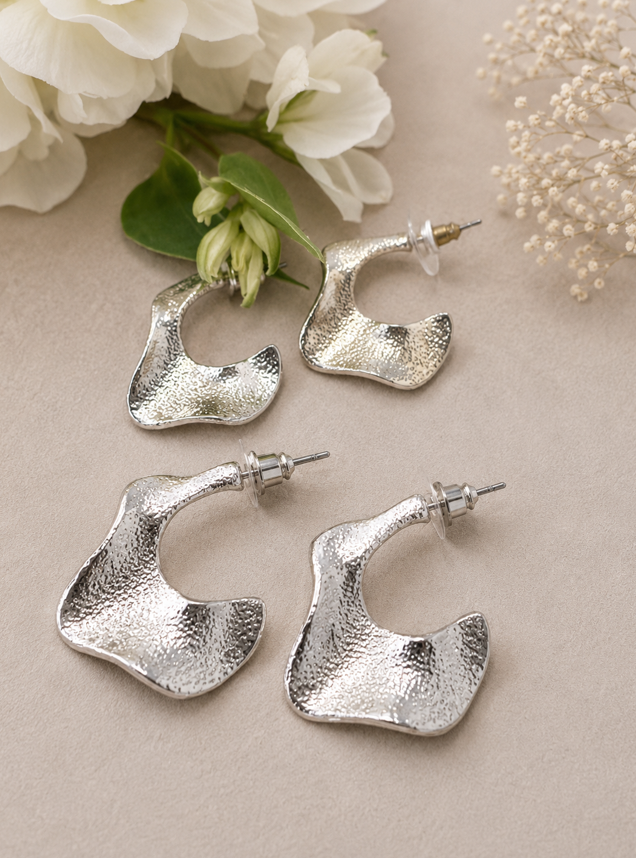 Sculpted Silver Wave Earrings - Image 6