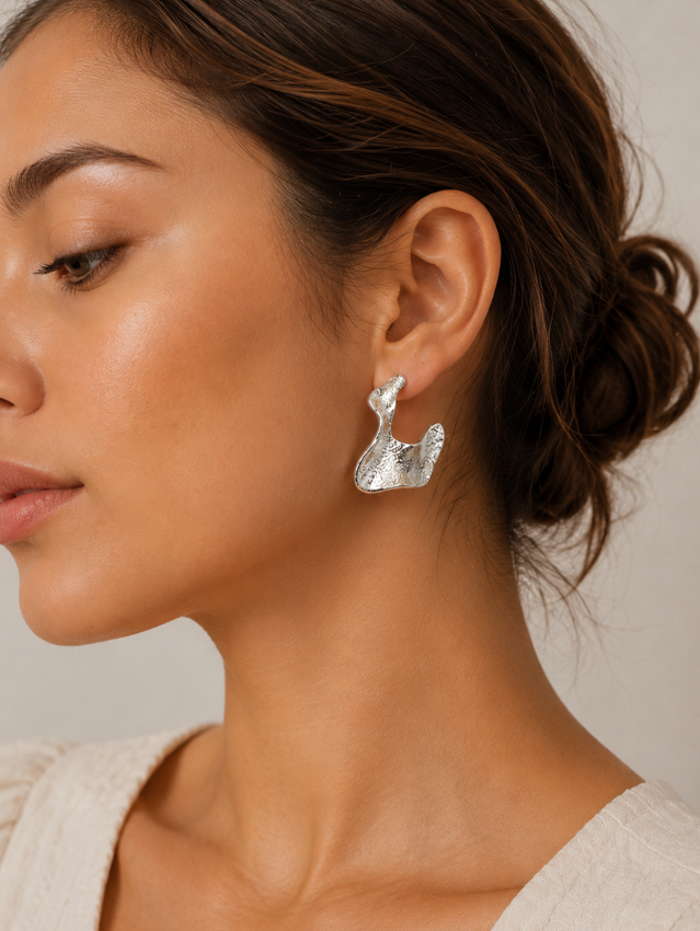 Sculpted Silver Wave Earrings - Image 5