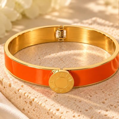 Orange Roma Enamel Medallion Bangle