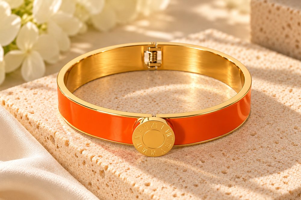 Orange Roma Enamel Medallion Bangle