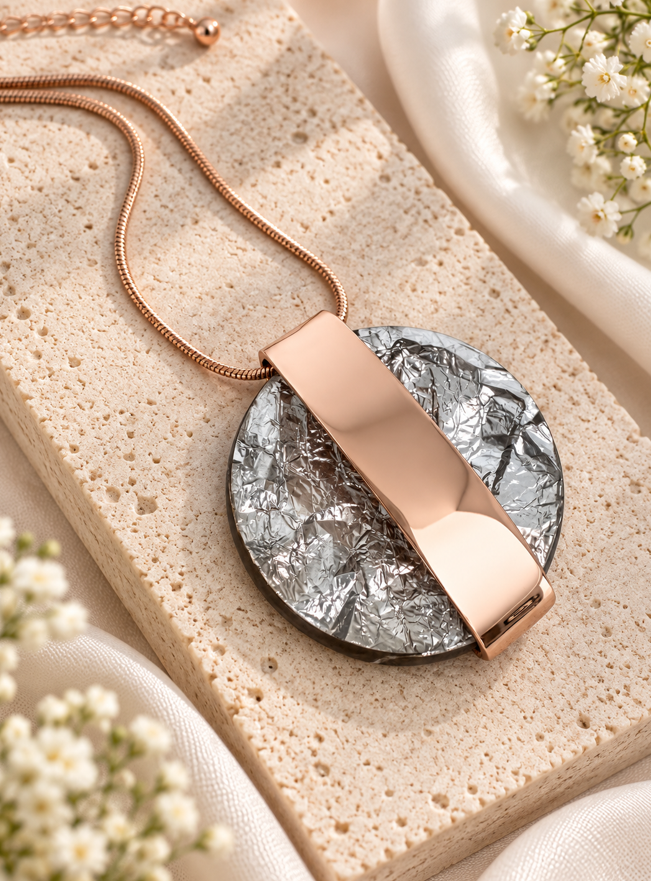 Nova Light Gold Resin Disc Pendant Necklace With Rose Gold Chain - Image 3