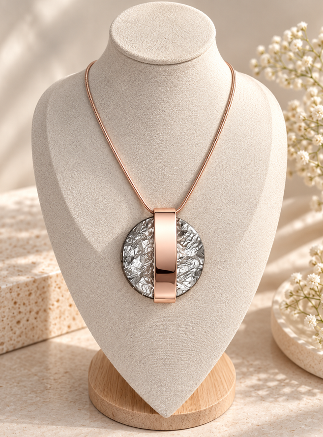 Nova Light Gold Resin Disc Pendant Necklace With Rose Gold Chain - Image 2