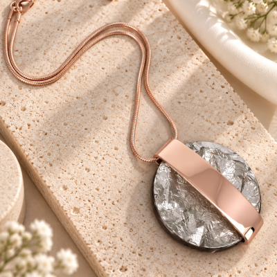 Nova Light Gold Resin Disc Pendant Necklace With Rose Gold Chain