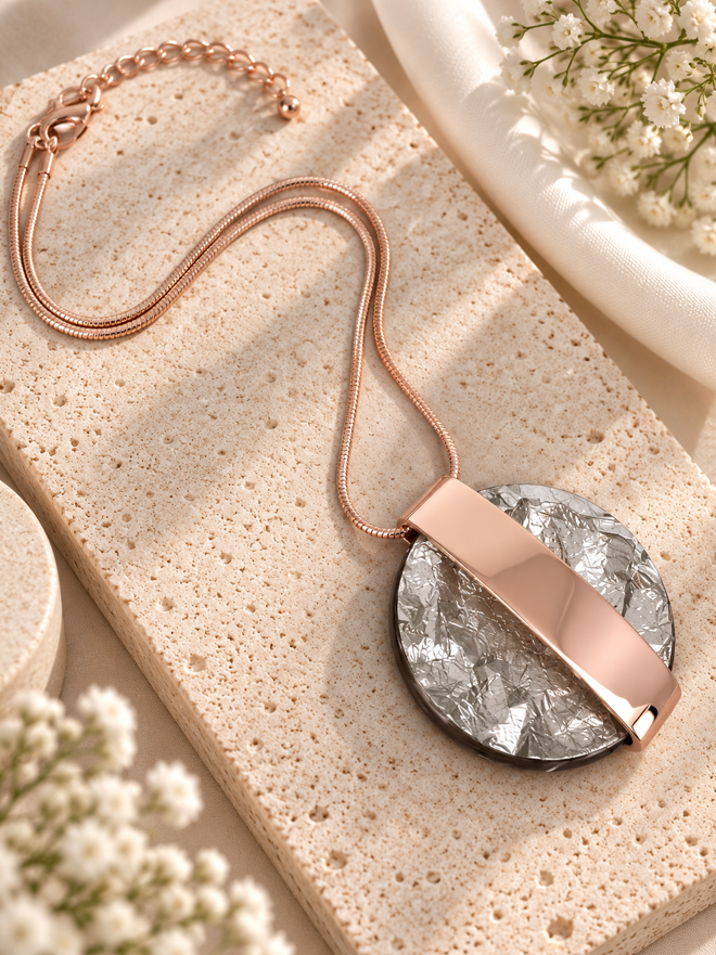 Nova Light Gold Resin Disc Pendant Necklace With Rose Gold Chain