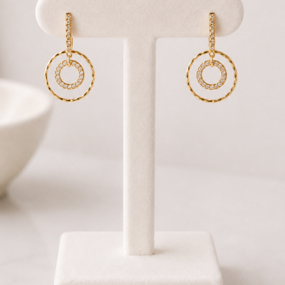 Celeste Gold Sparkle Double Circle Drop Earrings