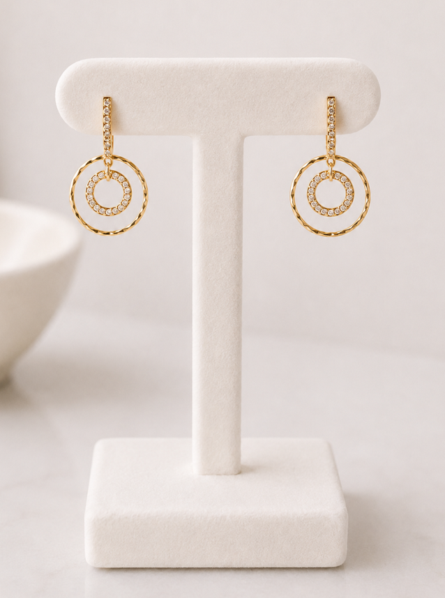 Celeste Gold Sparkle Double Circle Drop Earrings