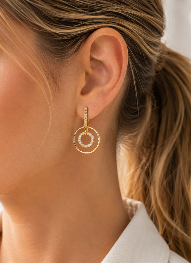 Celeste Gold Sparkle Double Circle Drop Earrings - Image 2