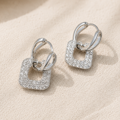 Luna Silver Sparkle Link Earrings