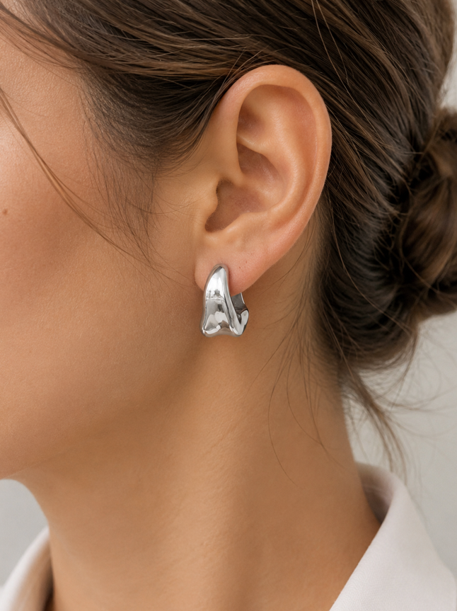 The Aurelia Scultpted Hoops - Silver - Image 3